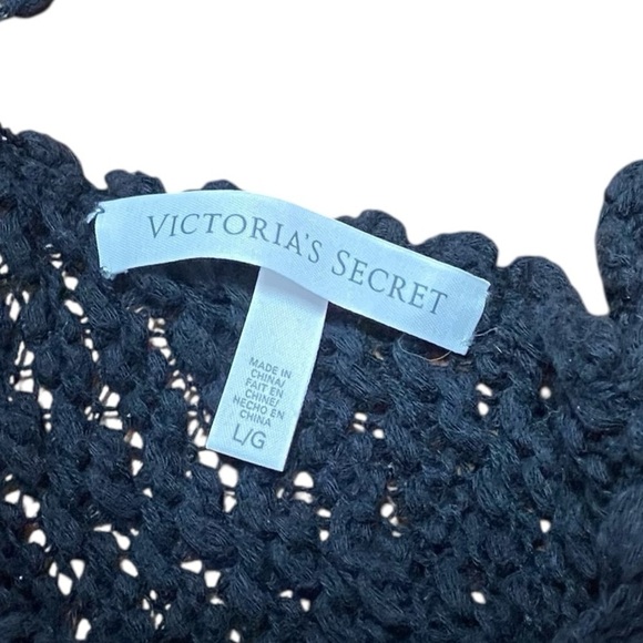 Victoria’s Secret Slouchy Open Knit Sweater Size L Black V Back Oversized Casual - Picture 5 of 10